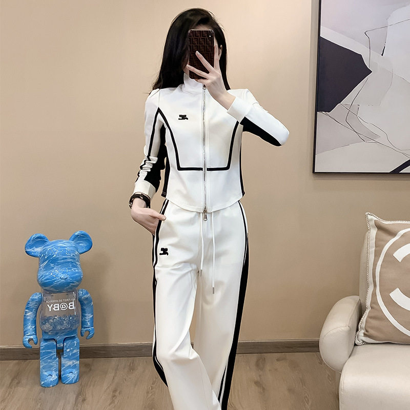 欧货高级感休闲白色运动服套装女春季2025新款炸街时尚卫衣两件套