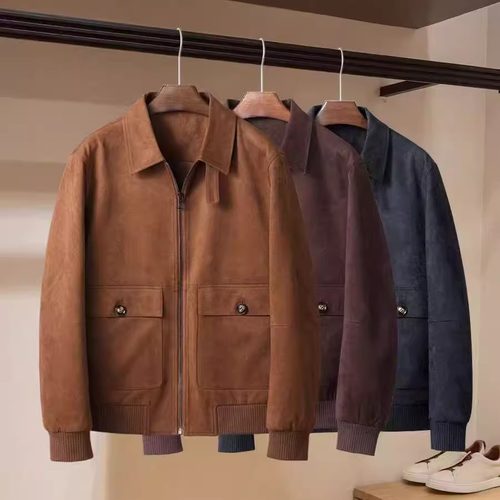 意大利LP男装2025新款老钱男士休闲飞行翻领麂皮绒夹克羽绒服外套