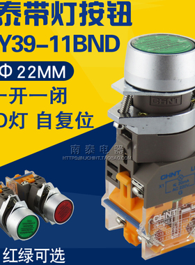 正品正泰 LAY39-11BND 红 绿色 AC220V LED带灯点动按钮开关 复位