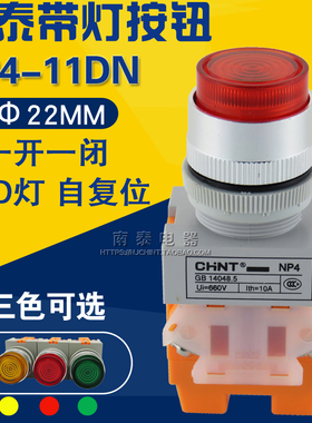 CHNT正泰 NP4-11DN 红 绿色 AC/DC220V LED带灯复位点动按钮 22MM
