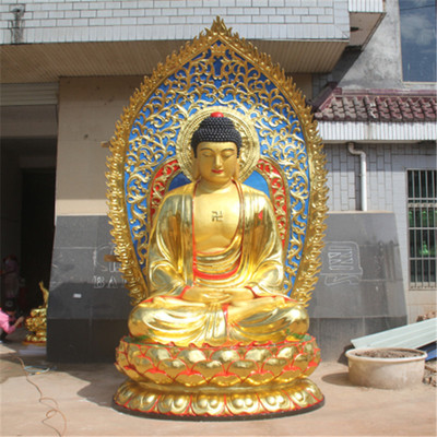 寺庙树脂带背光如来三宝佛