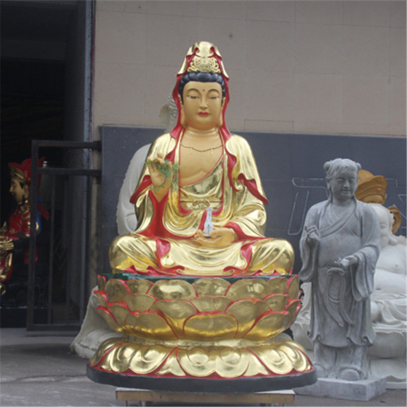 厂家直销树脂观音菩萨 1米8寺庙观世音佛像 贴金坐莲花观音神像
