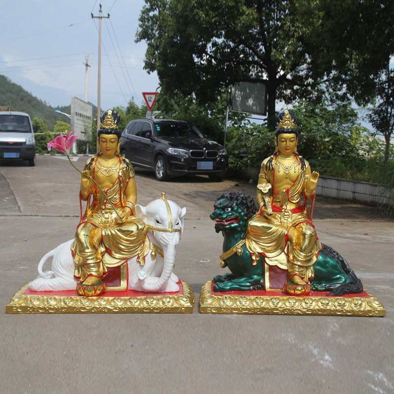 厂家直销树脂文殊普贤神像 90cm贴金彩绘文殊菩萨 寺庙普贤佛像