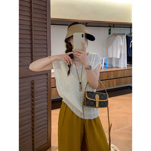 爱情魔鬼鱼 米白色短袖假两件针织T恤女2026夏季新款宽松显瘦上衣