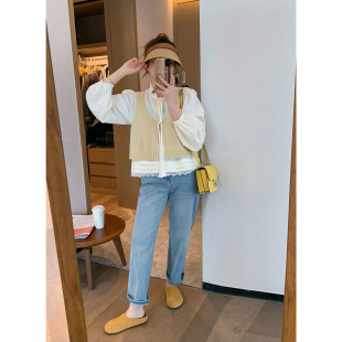 时尚 蕾丝拼接衬衫 套装 新款 叠穿马甲两件套 女2026春季 爱情魔鬼鱼