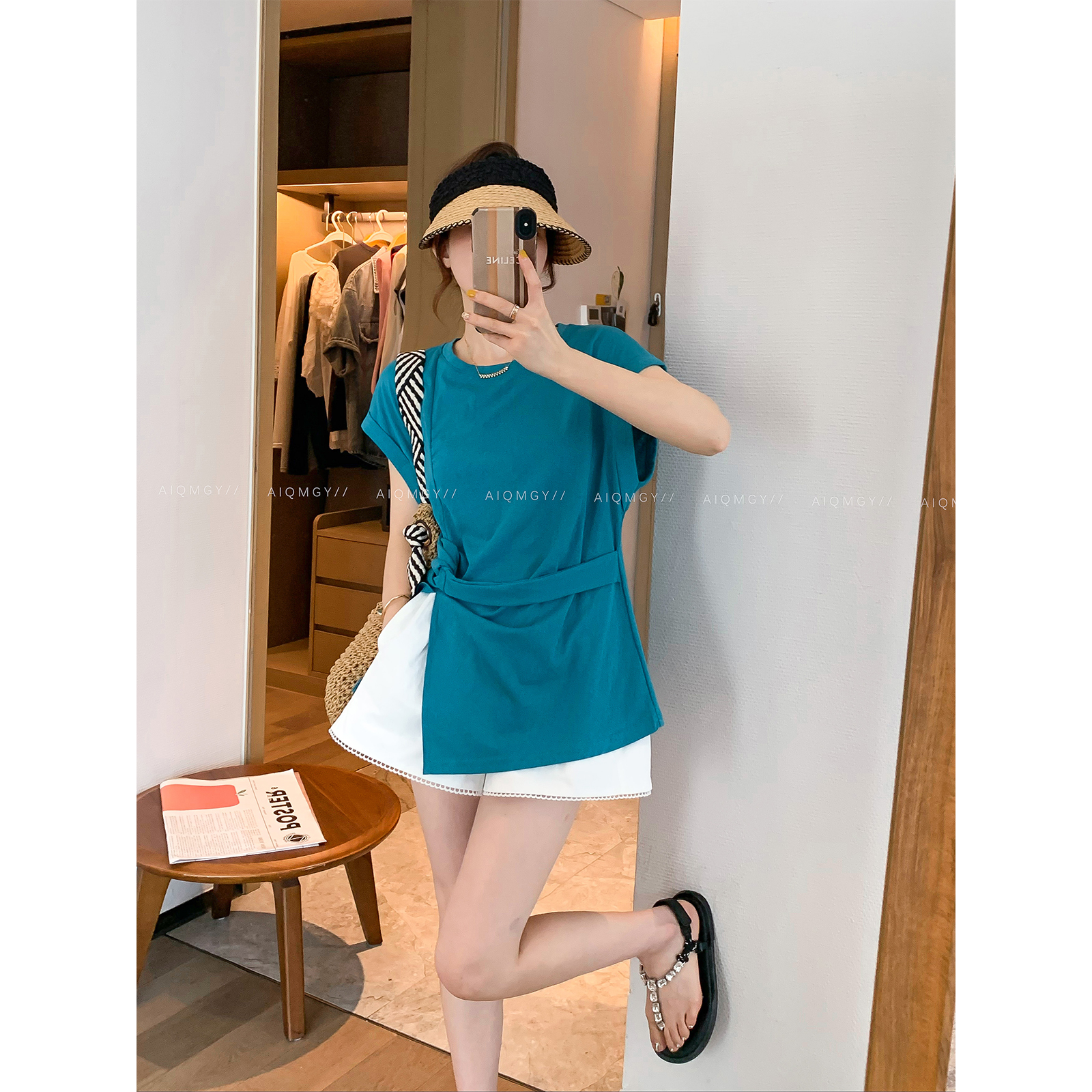爱情魔鬼鱼不规则开叉扭结T恤女