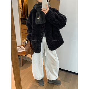 爱情魔鬼鱼 深灰色羊羔毛外套女2025年冬季新款皮毛一体加厚上衣