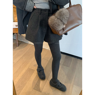 爱情魔鬼鱼 灰色休闲西装短裤女2025冬季新款高腰通勤百搭阔腿裤