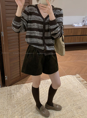 爱情魔鬼鱼复古条纹V领针织开衫