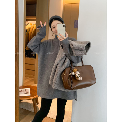 爱情魔鬼鱼中长款高领毛衣女