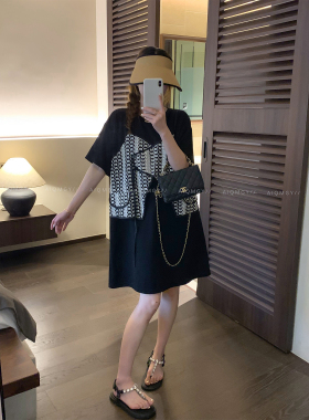 爱情魔鬼鱼 黑色圆领假两件连衣裙女2026夏季新款宽松显瘦A字中裙