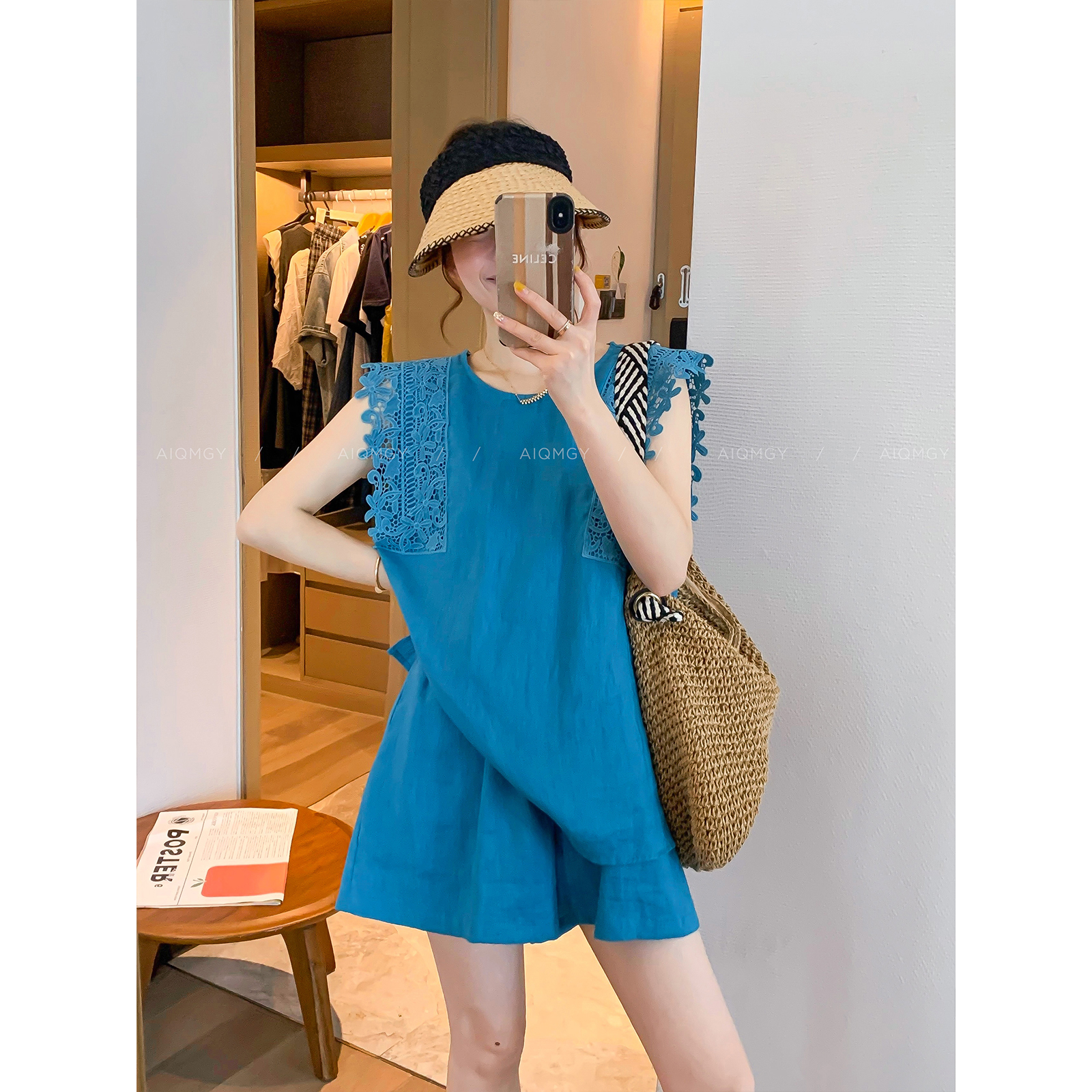 蕾丝花边背心阔腿短裤两件套