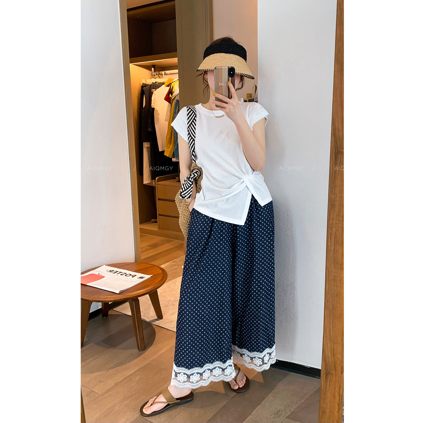 爱情魔鬼鱼 白色圆领短袖蕾丝拼接T恤女2025年夏季新款不规则上衣