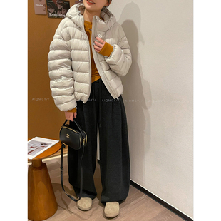 爱情魔鬼鱼 浅灰色抽绳连帽羽绒服女2025年冬季新款休闲加厚外套