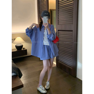 爱情魔鬼鱼 休闲套装女2026夏季长袖衬衫内搭背心阔腿短裤三件套