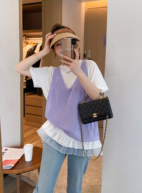 爱情魔鬼鱼 紫色V领无袖针织马甲女2026春季新款休闲百搭叠穿上衣
