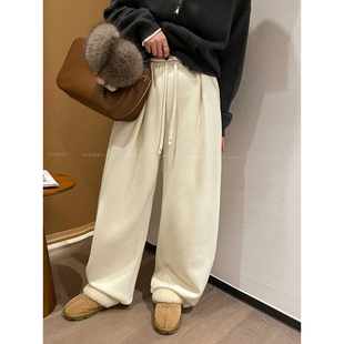 爱情魔鬼鱼 复合奥羊绒休闲裤女2025冬季新款高腰宽松阔腿长裤子