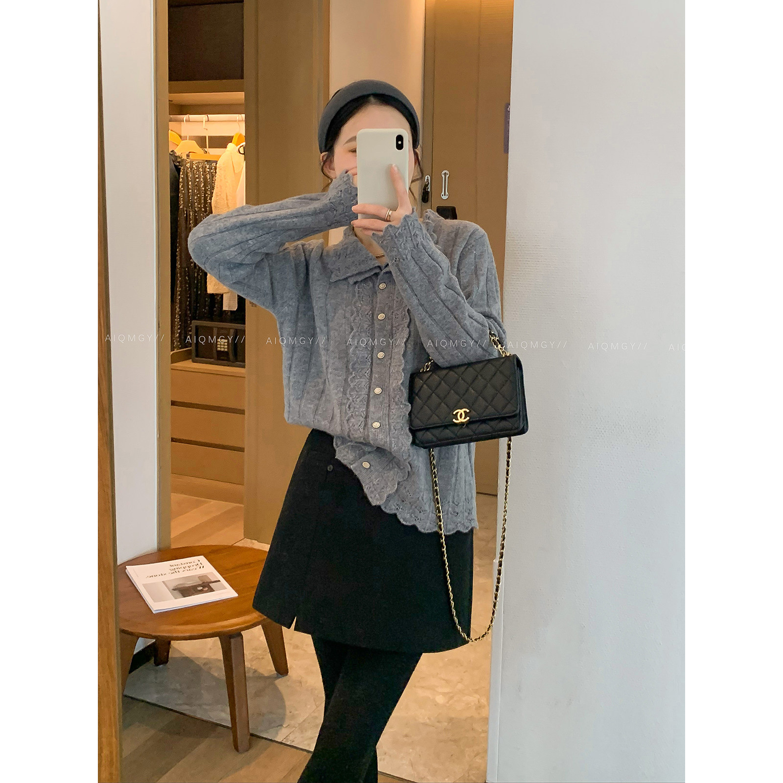 爱情魔鬼鱼 灰色绵羊毛翻领针织开衫女2025冬季新款时尚通勤上衣,女装/女士精品,毛针织衫,淘宝优惠券,粉丝福利购,淘宝优惠卷