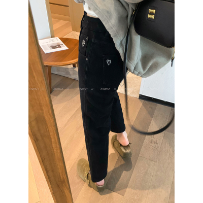 爱情魔鬼鱼爱心加绒窄版牛仔裤