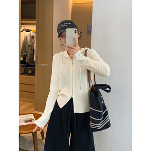 爱情魔鬼鱼 连帽拉链针织开衫女2026年春季新款韩系通勤百搭上衣
