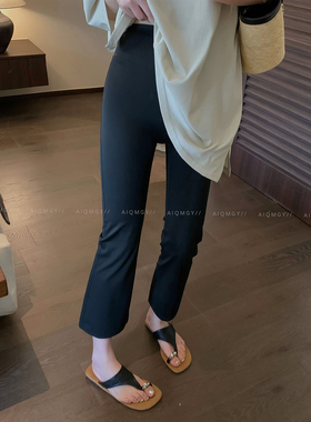 爱情魔鬼鱼 黑色修身微喇裤女2026夏季新款高腰时尚瑜伽七分裤子