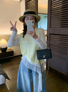 爱情魔鬼鱼 纯色镂空针织马甲背心女2026年春季新款百搭叠穿上衣