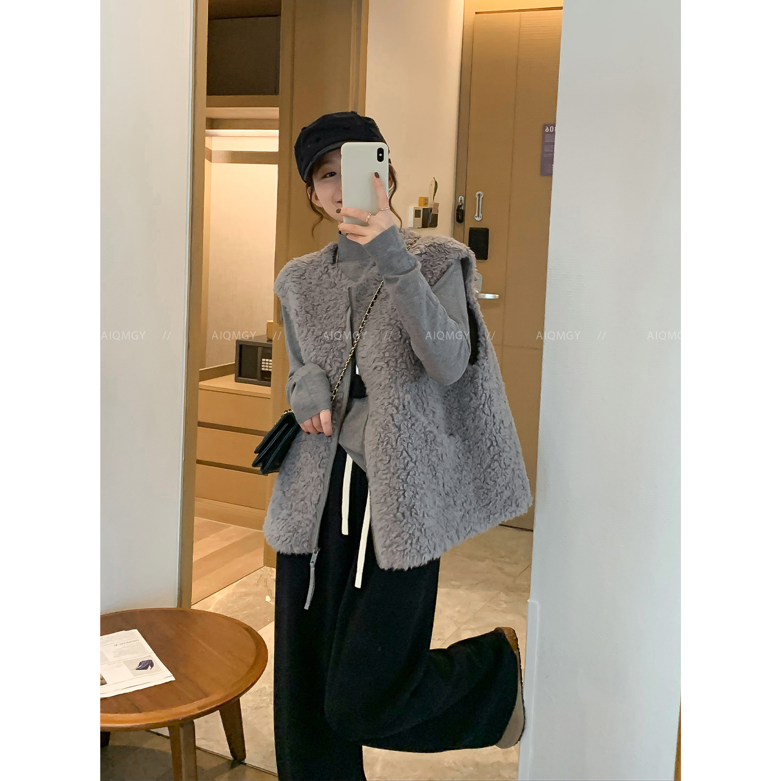 爱情魔鬼鱼 灰色圆领拉链坎肩羊毛马甲女2025年秋冬新款叠穿上衣