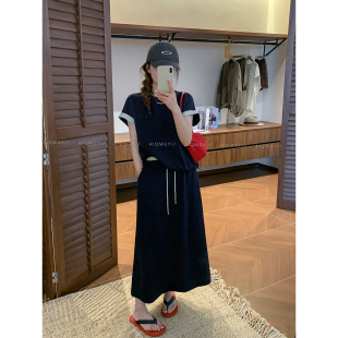 爱情魔鬼鱼 时尚休闲套装女2026夏季新款短袖T恤长款半身裙两件套