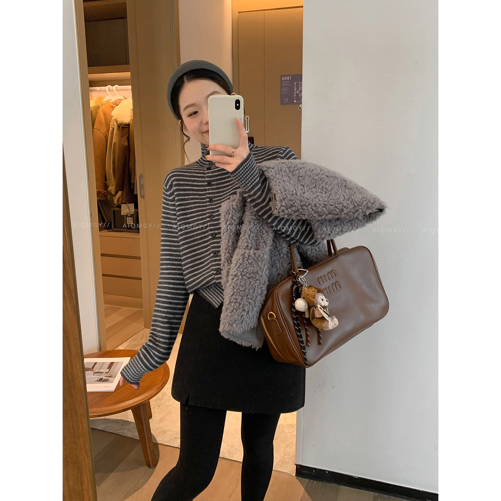 爱情魔鬼鱼条纹高领长袖针织衫