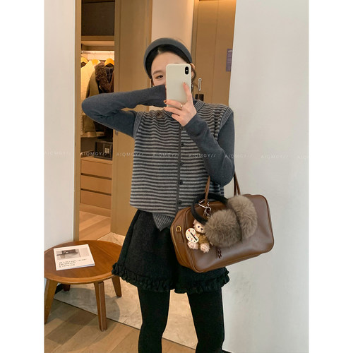 爱情魔鬼鱼套装条纹马甲打底衫