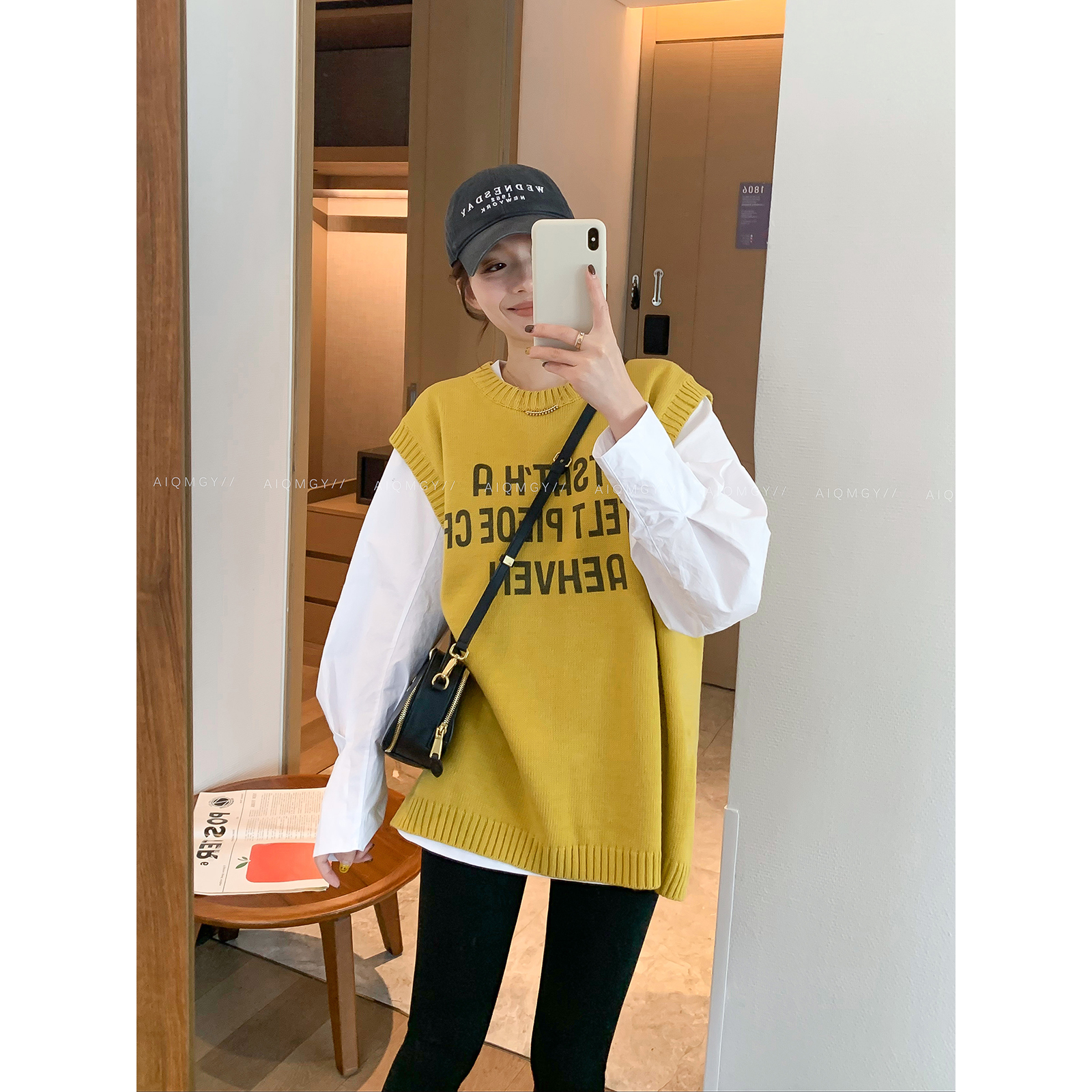 爱情魔鬼鱼 圆领坎肩字母针织马甲女2025年秋冬新款叠穿宽松上衣