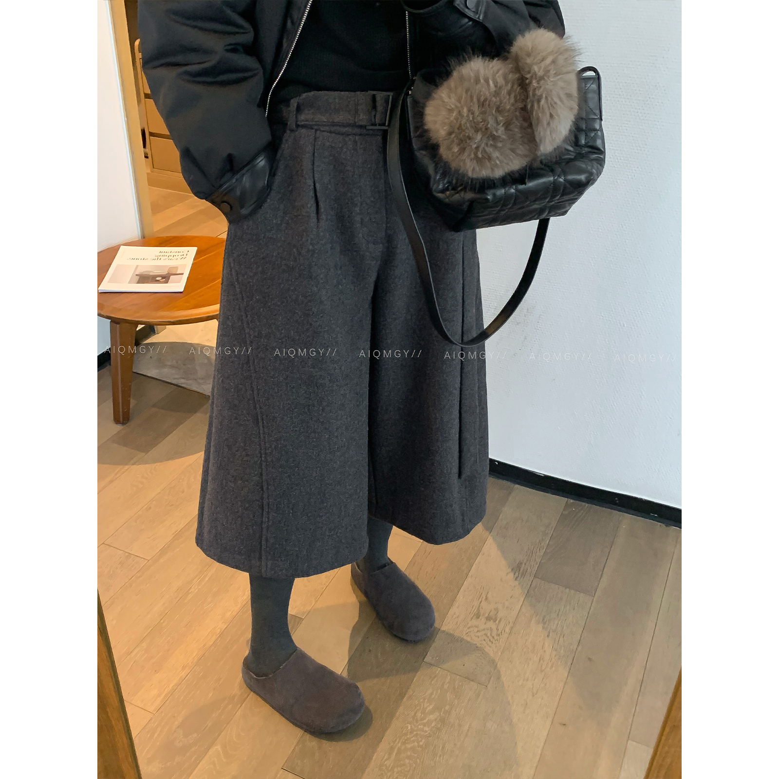 爱情魔鬼鱼毛呢休闲八分阔腿裤