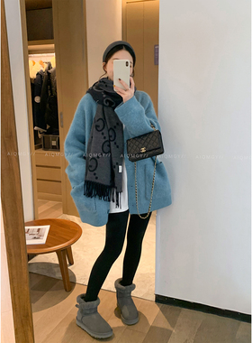 爱情魔鬼鱼 灰色中长款针织开衫外套女2025秋冬新款宽松慵懒上衣