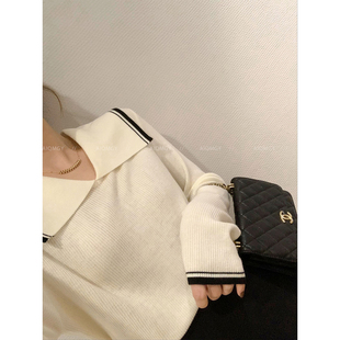 爱情魔鬼鱼 撞色翻领长袖羊毛针织衫女2026春季新款显瘦百搭上衣