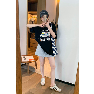 宽松上衣 爱情魔鬼鱼 黑色圆领短袖 卡通字母印花T恤女2025夏季 新款