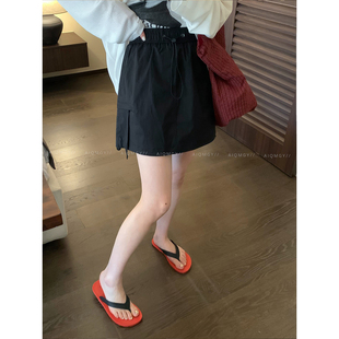 爱情魔鬼鱼 纯色抽绳工装半身裙女2026夏季新款高腰百搭A字裙短裙