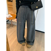 磨毛抽绳休闲阔腿裤 女2025冬季 新款 爱情魔鬼鱼 高腰宽松拖地长裤