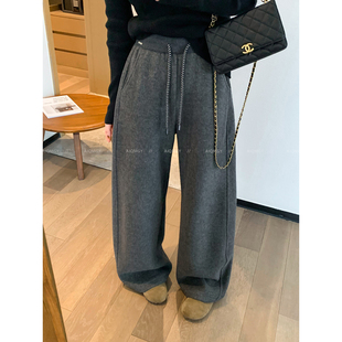 爱情魔鬼鱼 磨毛抽绳休闲阔腿裤女2025冬季新款高腰宽松拖地长裤
