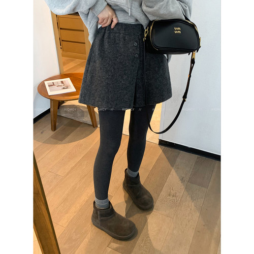 爱情魔鬼鱼灰色毛呢阔腿短裤2025冬装新款女装高级感小个子裤子