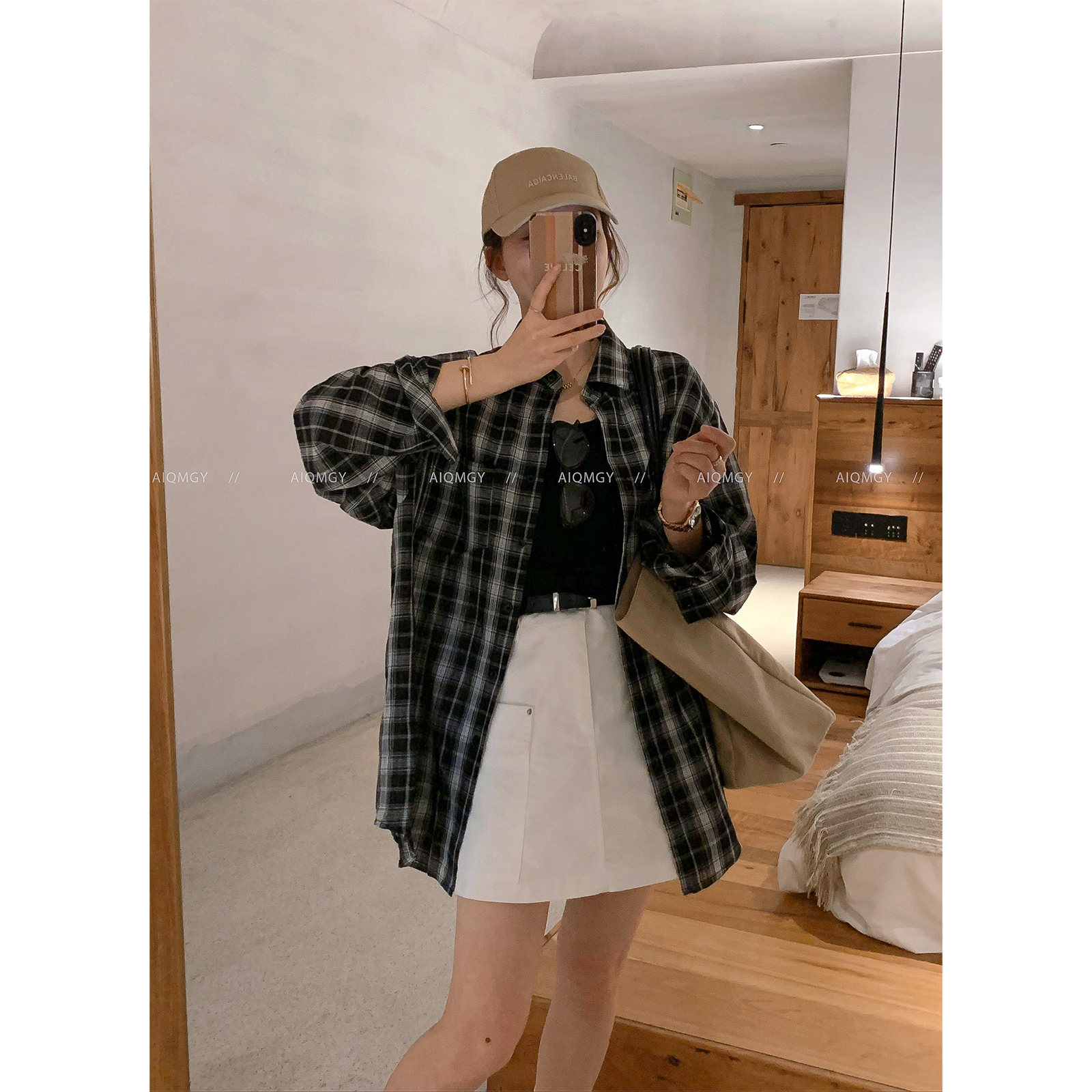 爱情魔鬼鱼套装格子衬衫背心