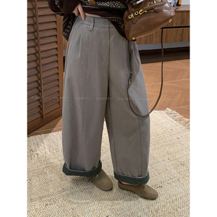 爱情魔鬼鱼 高级感卷边休闲裤女2026秋季新款高腰宽松阔腿裤长裤