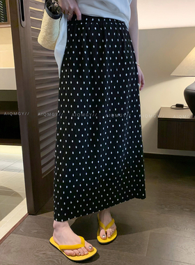 爱情魔鬼鱼 松紧腰波点直筒半身裙女2026夏季新款通勤百搭长裙子