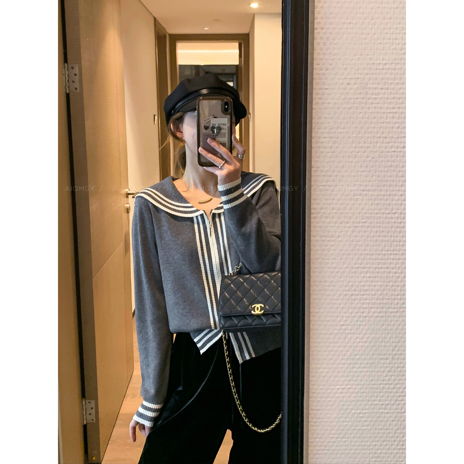 爱情魔鬼鱼 灰色撞色长袖双拉链针织开衫女2025春季新款显瘦上衣