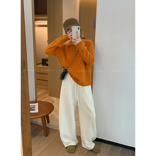 爱情魔鬼鱼 橘色翻领长袖羊毛毛衣女2026年春季新款宽松百搭上衣