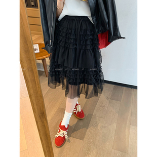 高腰时尚 新款 中长裙子 黑色网纱蛋糕半身裙女2026春季 爱情魔鬼鱼