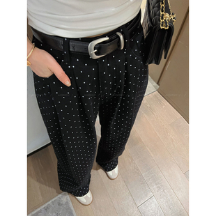 爱情魔鬼鱼 黑色波点休闲裤女秋冬2025新款高腰显瘦阔腿裤长裤子