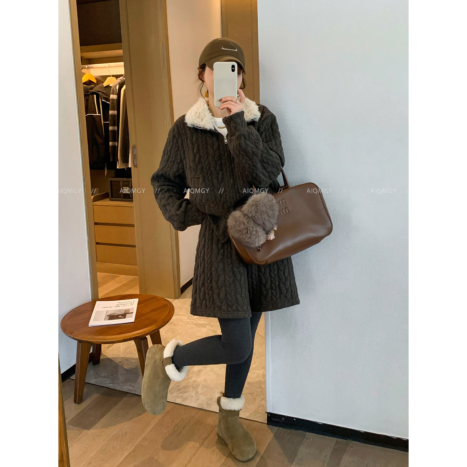 爱情魔鬼鱼 麻花针织套装女2025冬季新款毛领外套阔腿短裤两件套