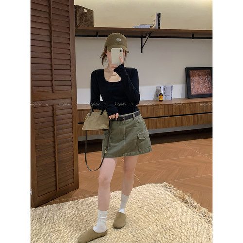 爱情魔鬼鱼方领长袖T恤女上衣