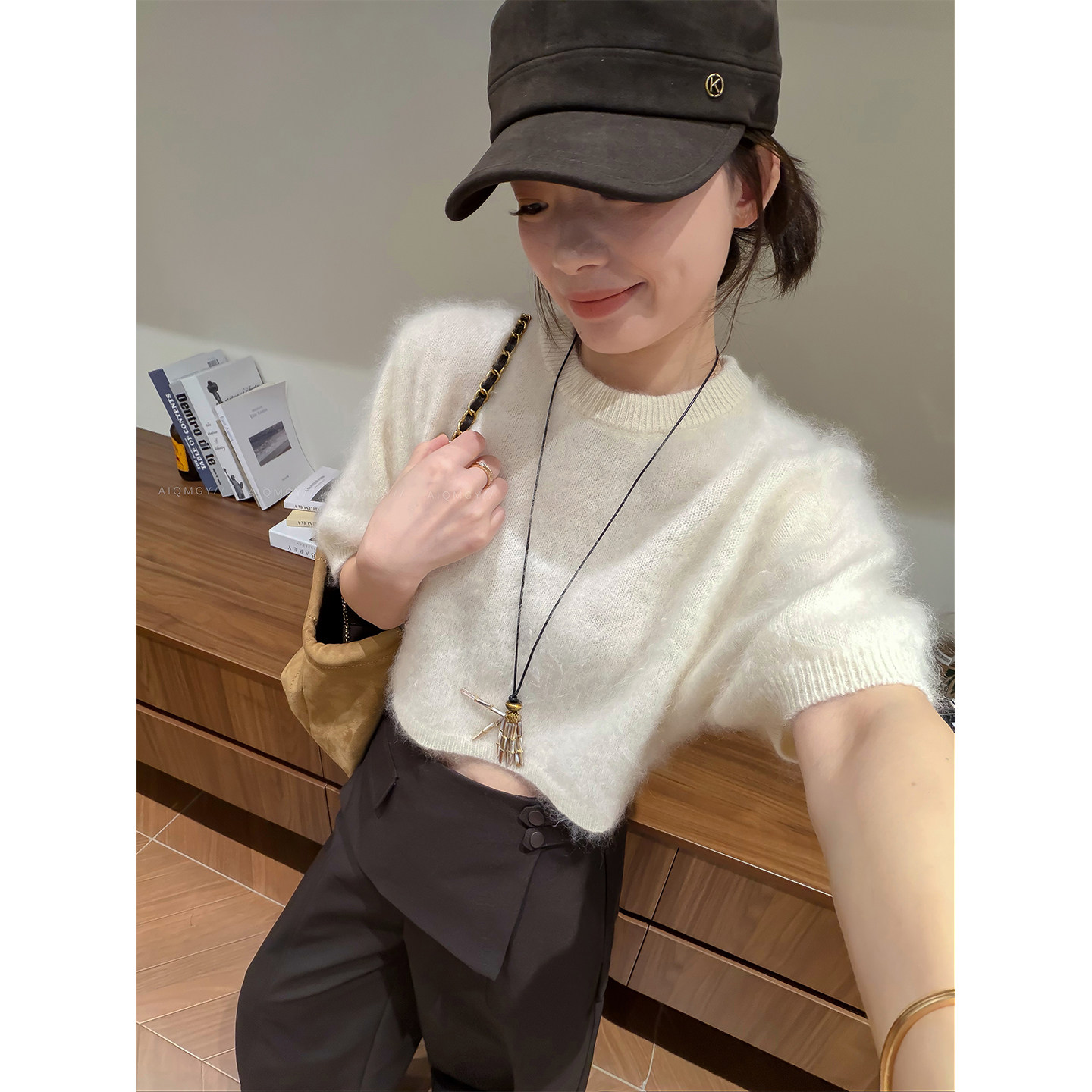 爱情魔鬼鱼 纯色短袖圆领软糯针织衫毛衣女2026秋季新款宽松上衣