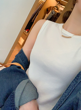 爱情魔鬼鱼 白色无袖圆领工字背心女2026年春季新款修身内搭上衣